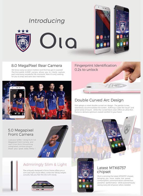 Spesfikasi Telefon Pintar OLA Edisi Kelab JDT Berharga RM599