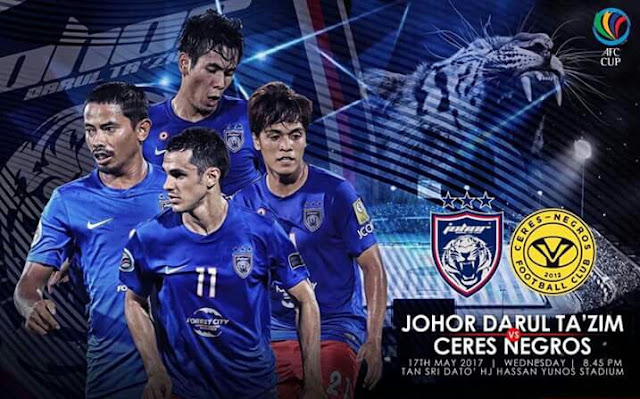 Live Streaming JDT vs Ceres Negros 17.5.2017 Piala AFC
