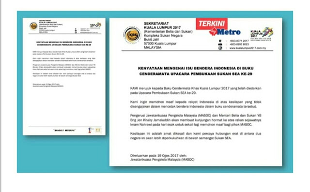 KJ Sendiri Tampil Mohon Maaf, Isu Bendera Indonesia Dicetak Terbalik Di Buku Sukan SEA 2017
